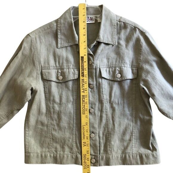 Bill Blass Linen Blend Trucker Jacket Womens Sz M VTG Taupe Lagenlook Minimalist - Picture 8 of 11